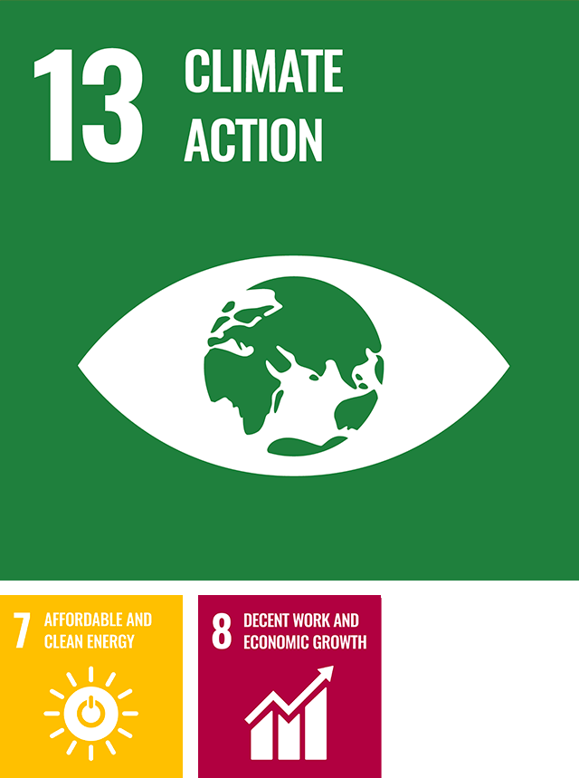 Logos number 13, 7 and 8 of the sustainable development goals  